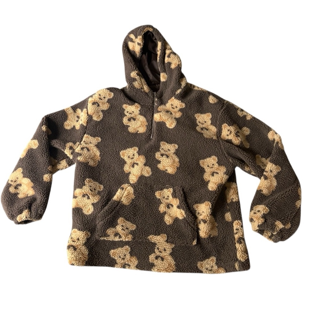 Brown Fleece Teddy Bear Quarter Zip Hoodie